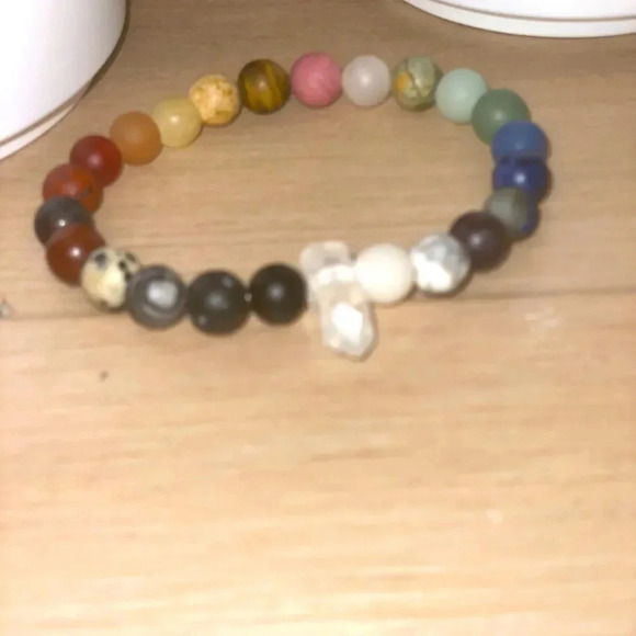 CRYSTALINE HEALING CHAKRA MULTI STONE BEADED BRACELET WITH CLEAR QUARTZ CRYSTAL - Picture 10 of 11